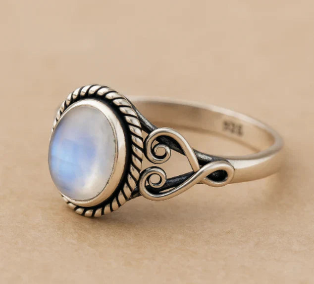 Antique Silver Rope Moonstone Ring