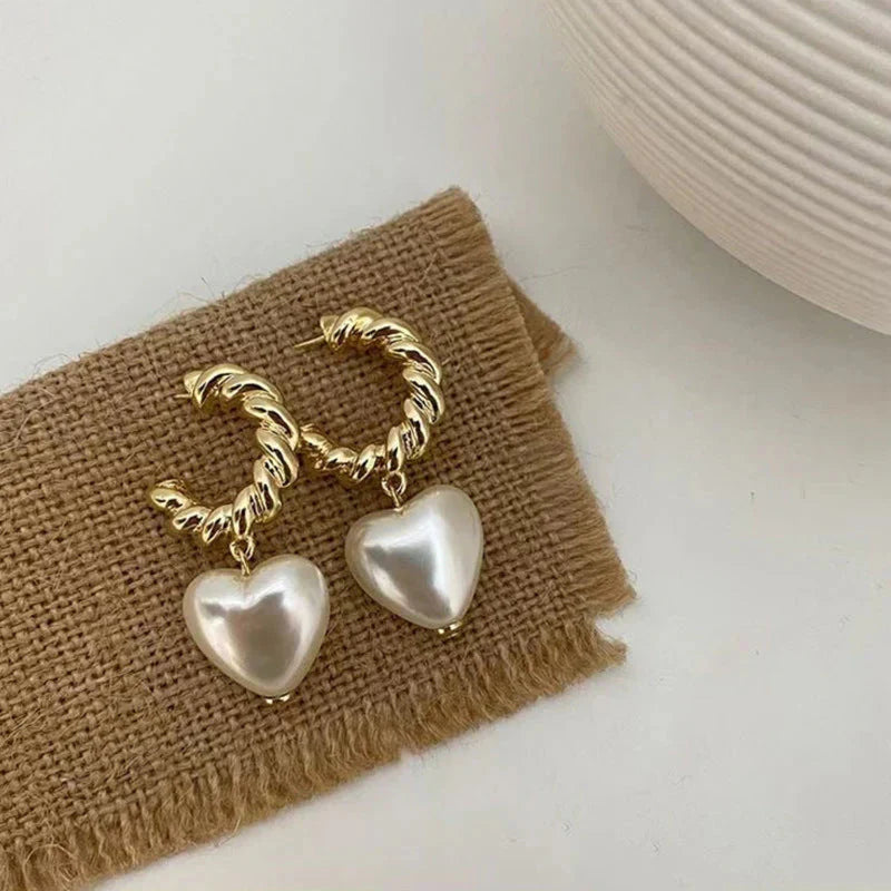 Elegant Pearl Heart Earrings