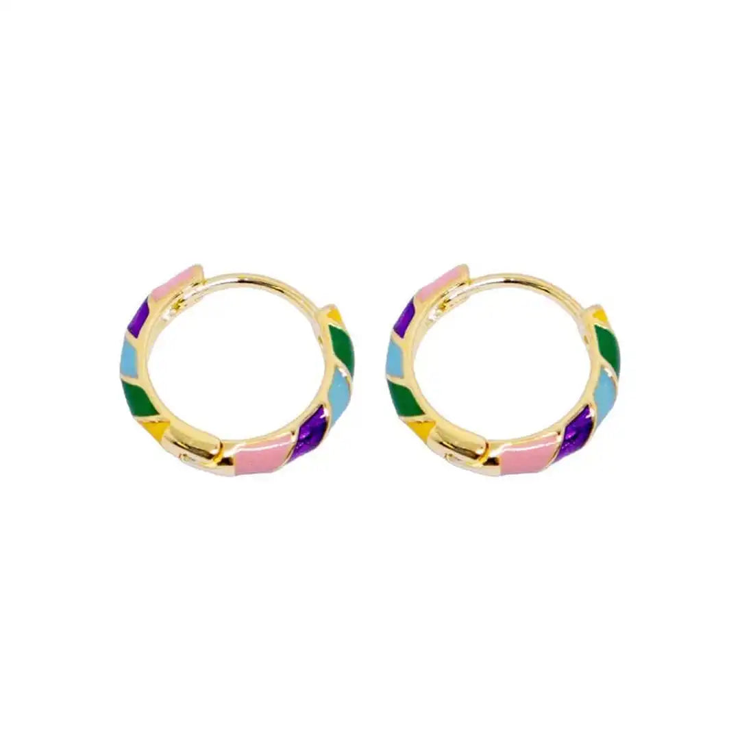 Gold Multicolor Enamel Hoop Earrings
