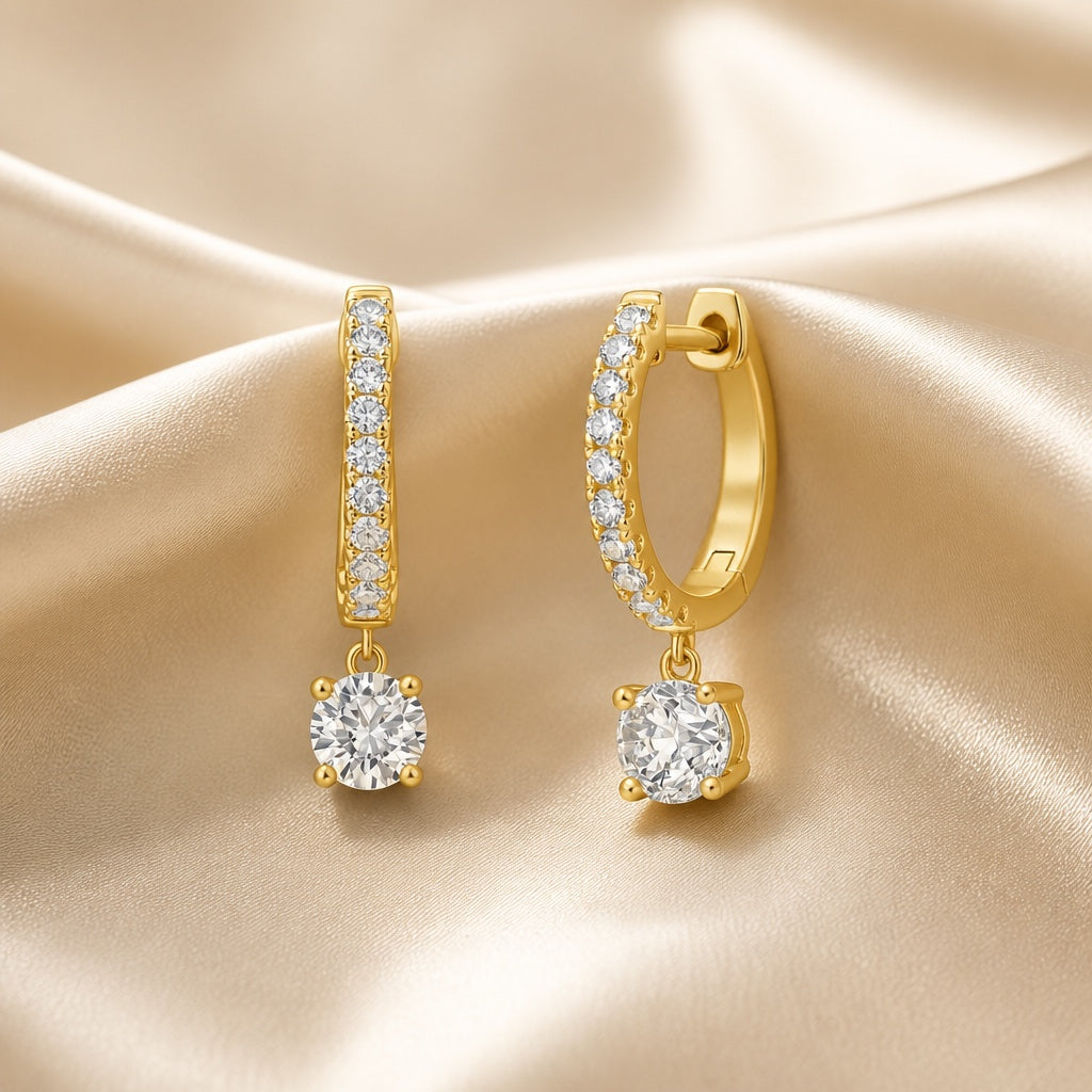 Round Cut Moissanite White Gold Earrings