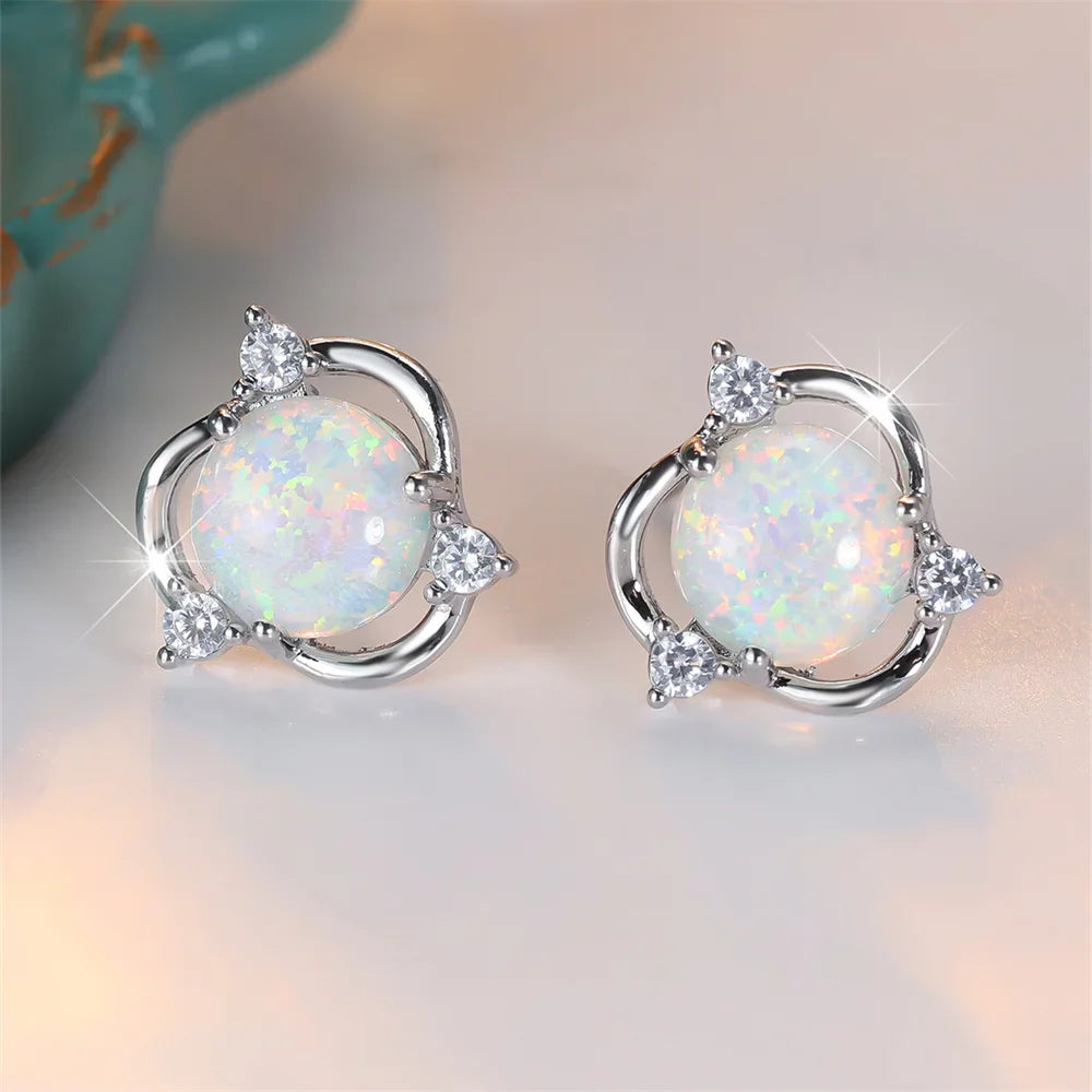 White Gold Opal Studs
