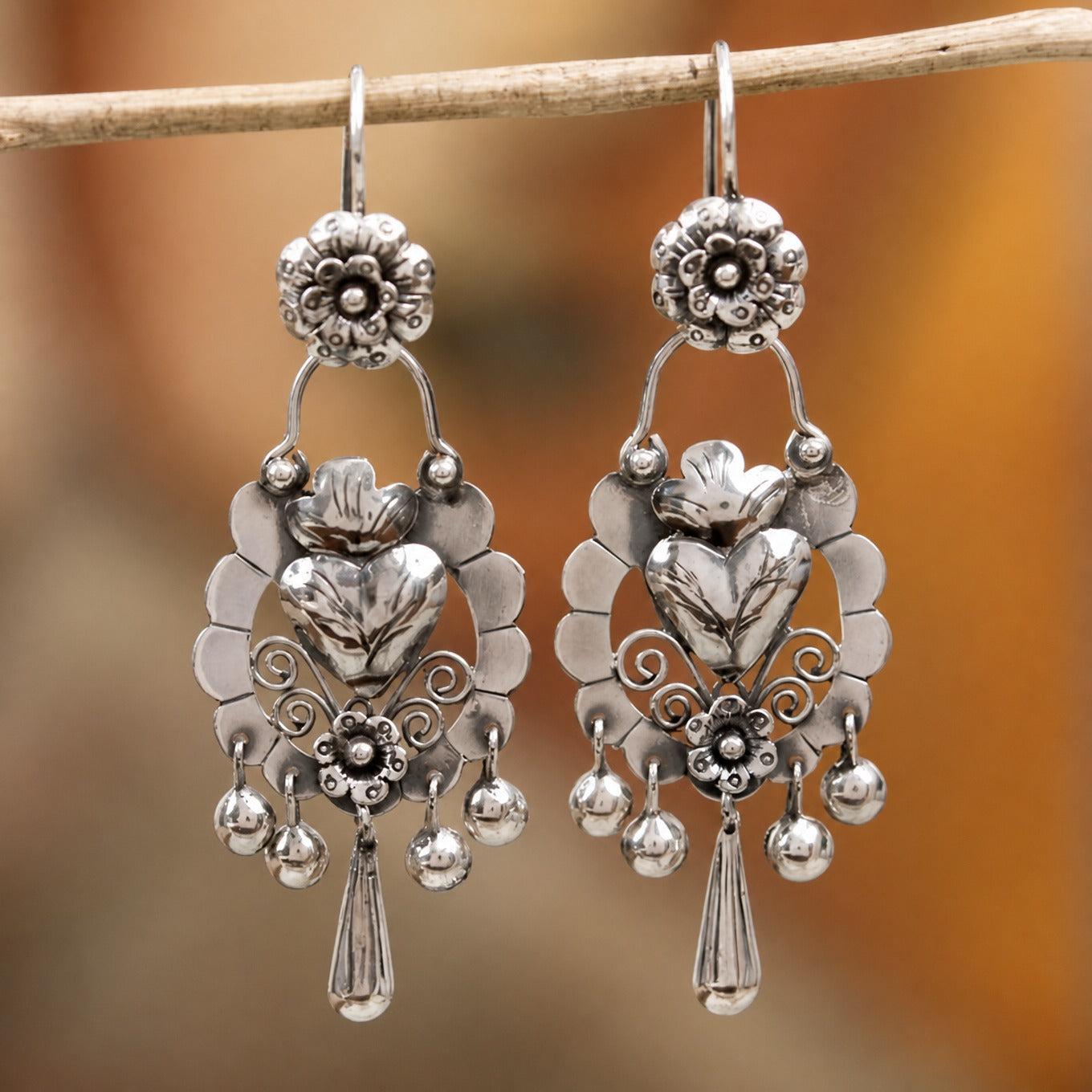 Victorian Heart Flower Earrings
