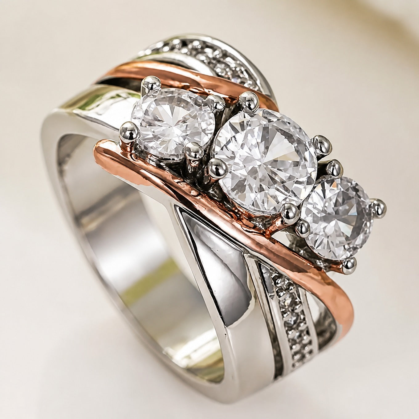 Sculpted Gold & Silver Zircon Ring