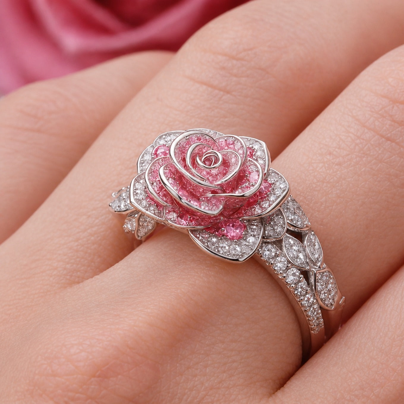 Pink Blossom Silver Ring