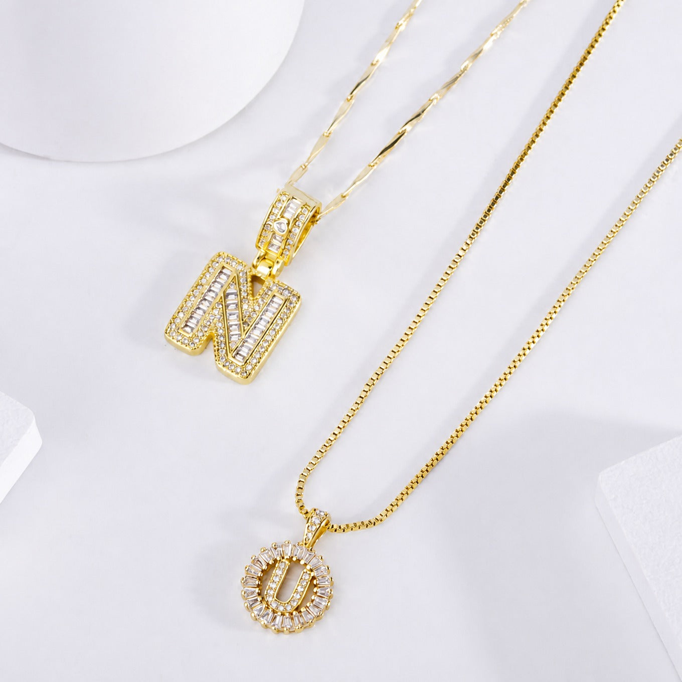 Pave Letter Initial Necklace Set