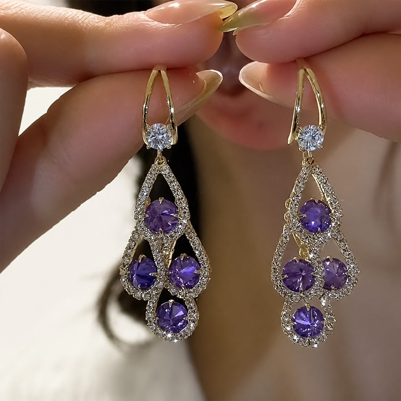 Purple Crystal Drop Earrings