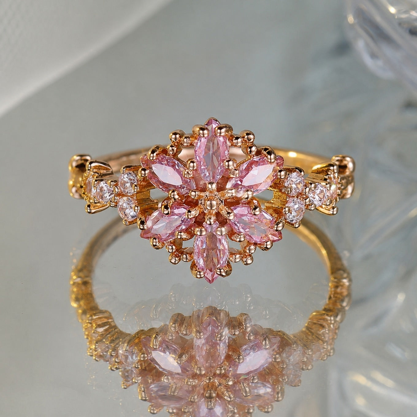 Golden Petal Pink Ring