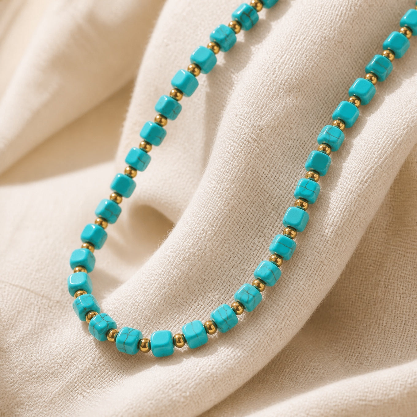 Turquoise Bead & Gold Accent Necklace