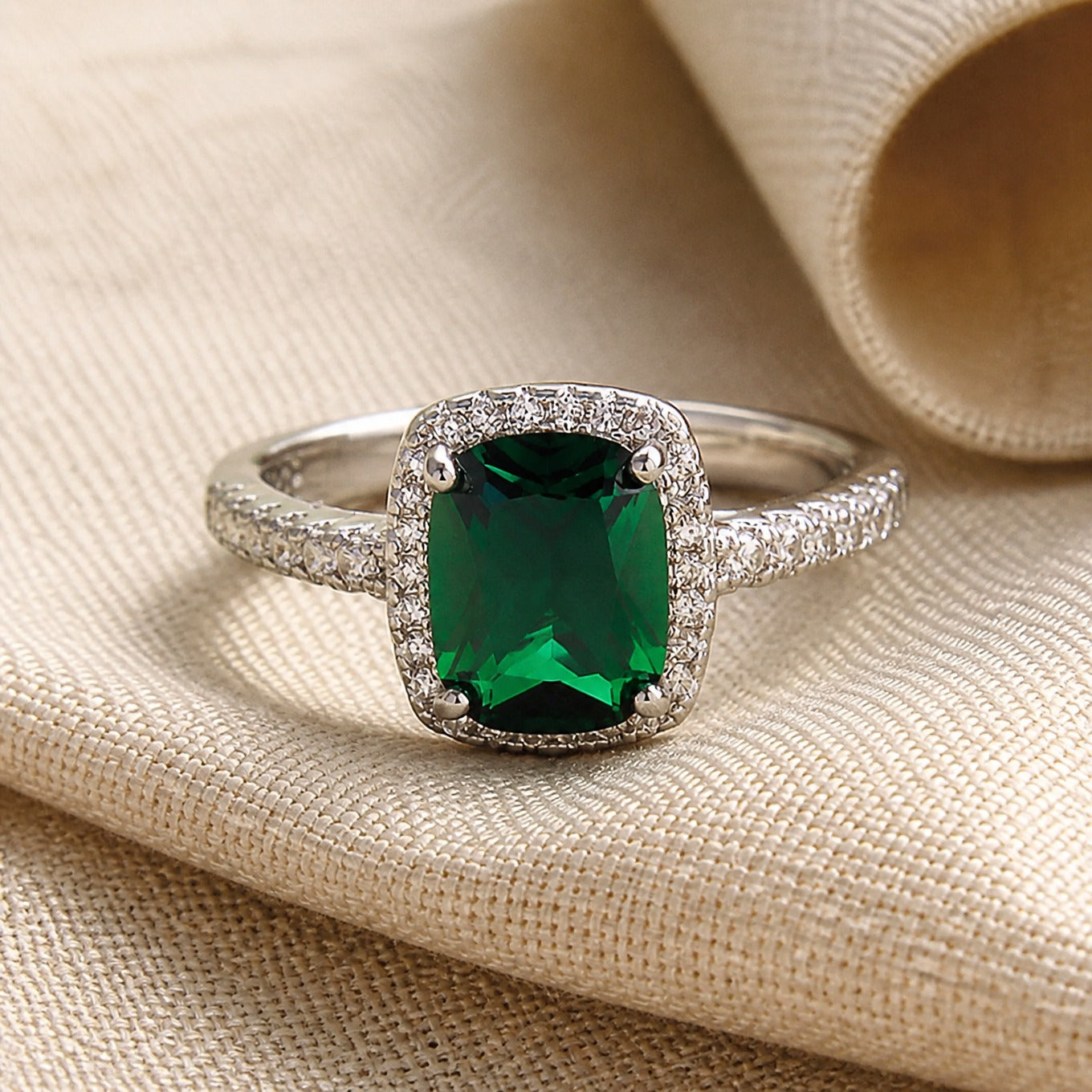 Imperial Emerald Cushion Ring