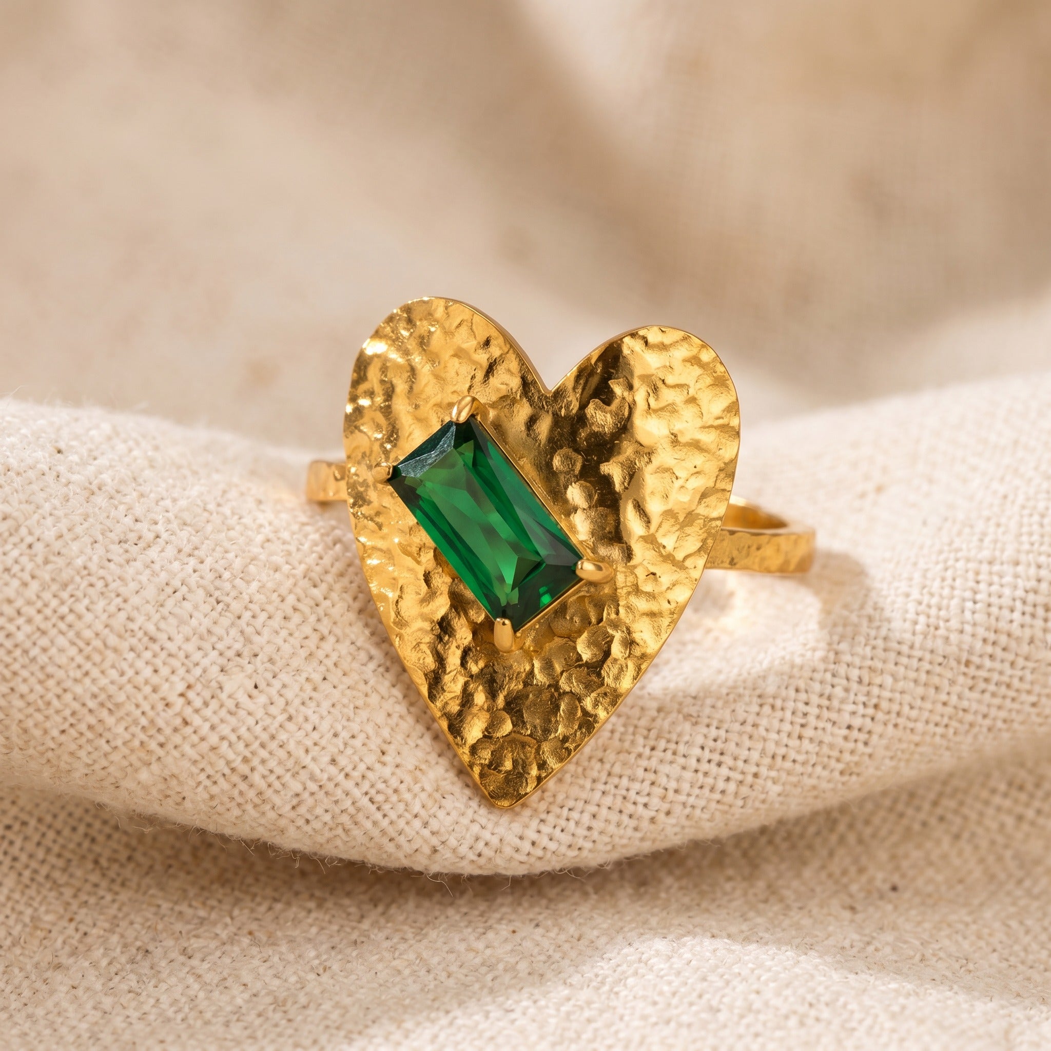 Gilded Emerald Heart Ring