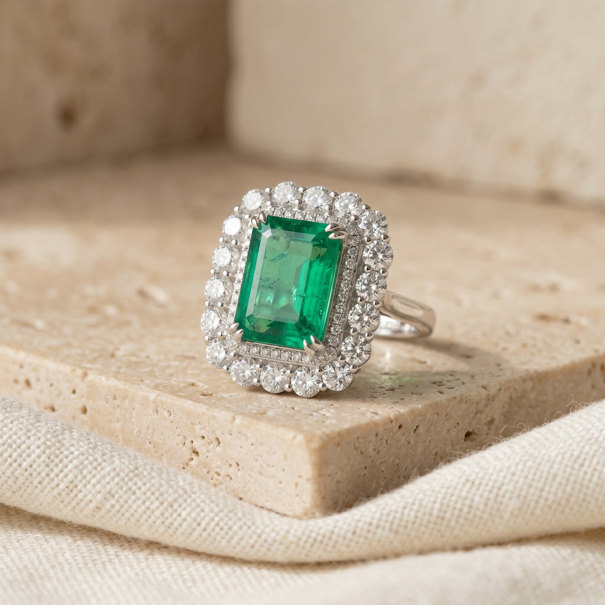 Emerald Grand Halo Ring