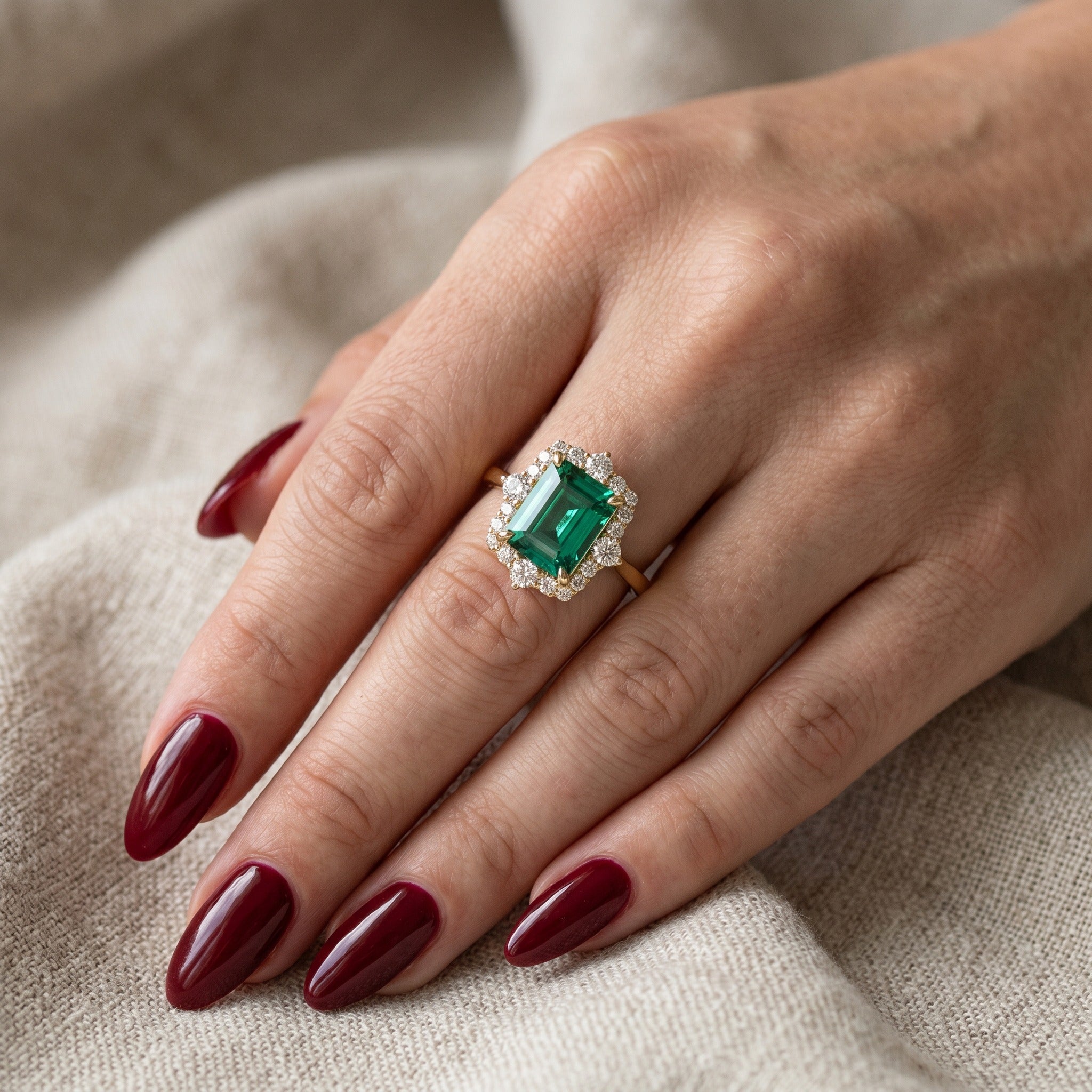 Golden Pavilion Emerald Ring