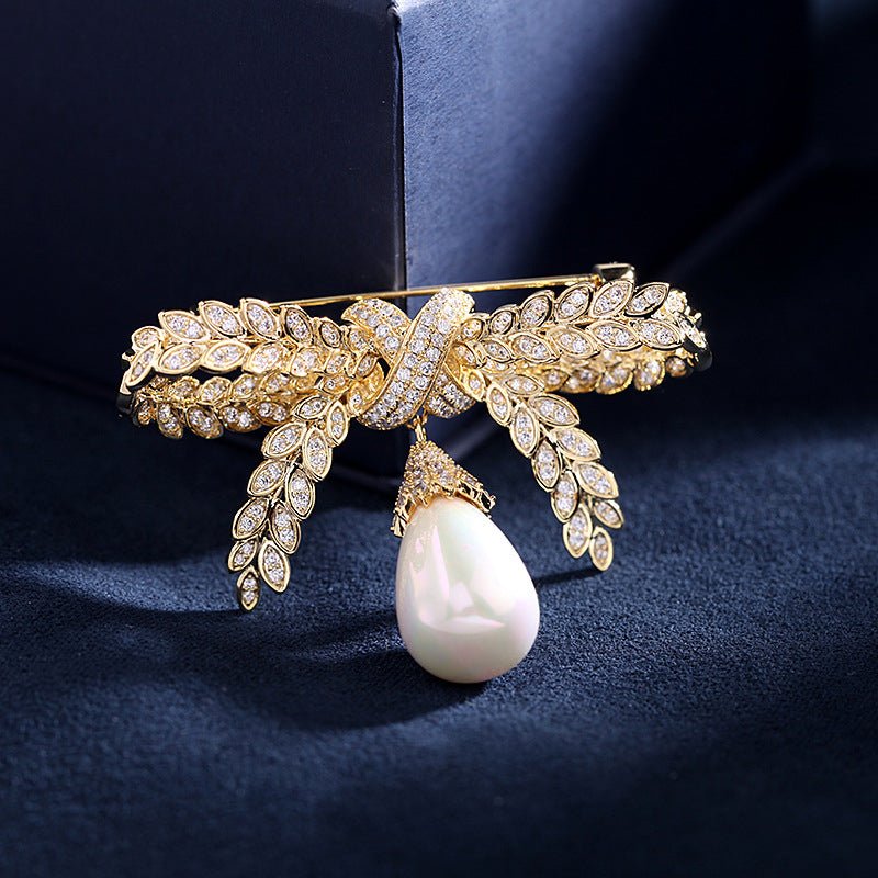 Pearl Drop Bow Brooch