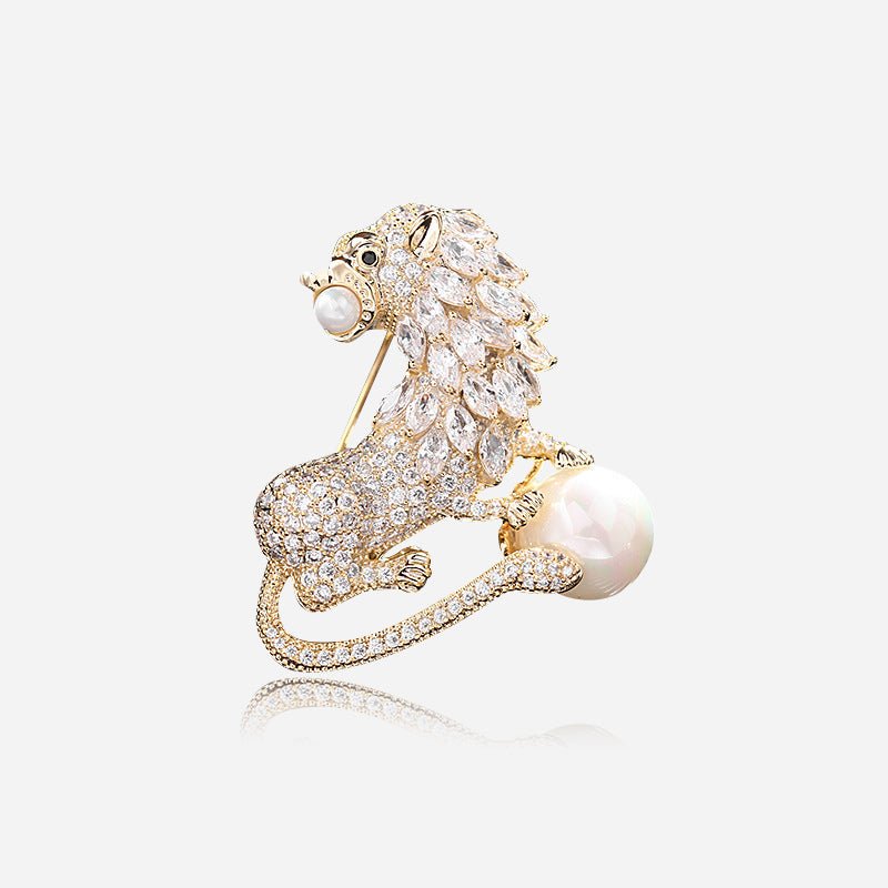 Pearl Guardian Lion Brooch