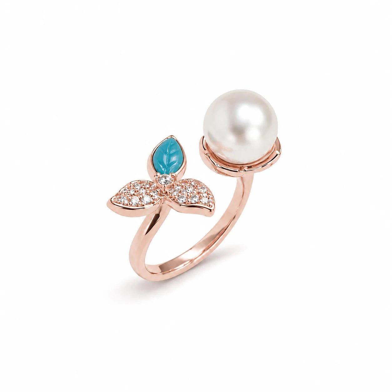 Pearl Leaf Open Ring