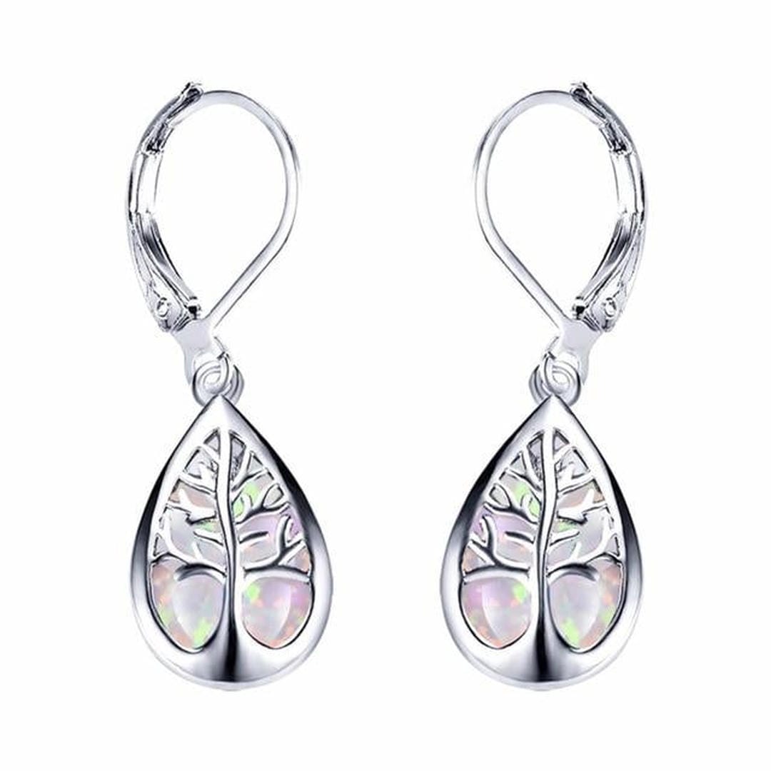 Silver Opal Tree Branch Earrings