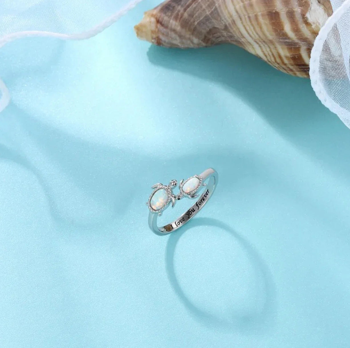 Double Turtle Opal Adjustable Ring