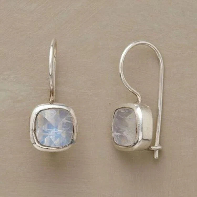 Elegant Square Bezel Moonstone Earrings
