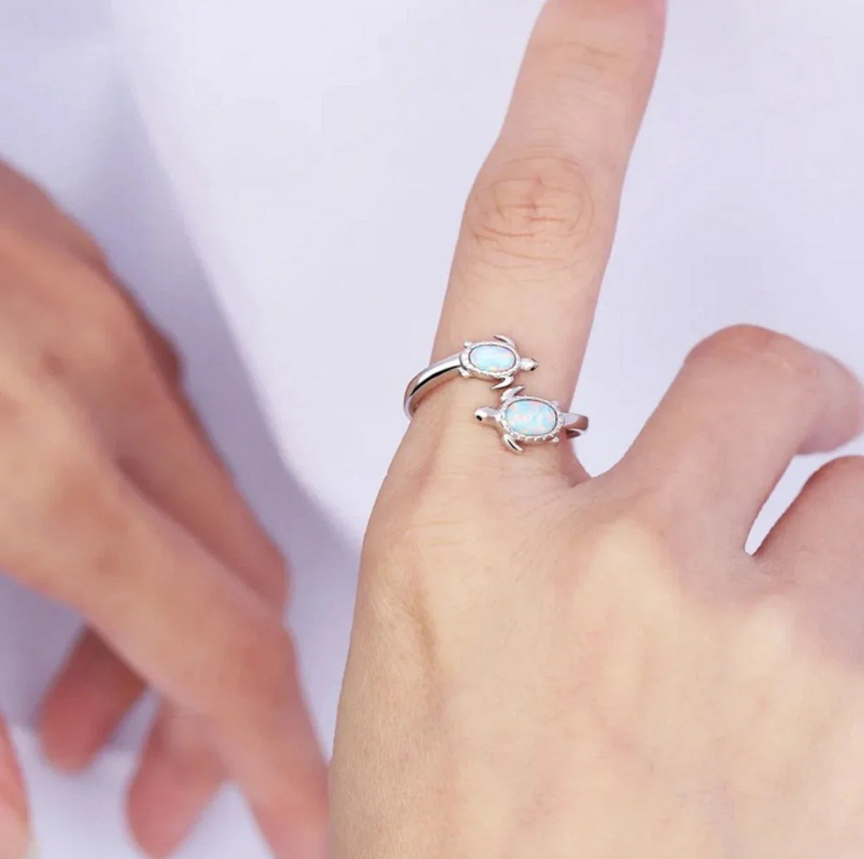 Double Turtle Opal Adjustable Ring
