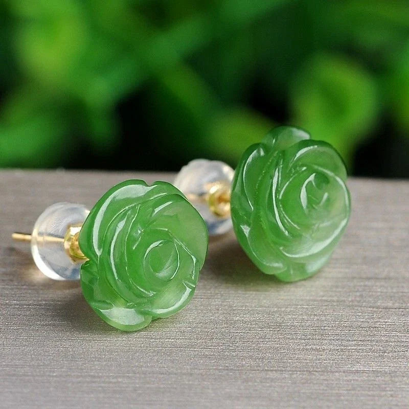 Jade Rose Stud Earrings