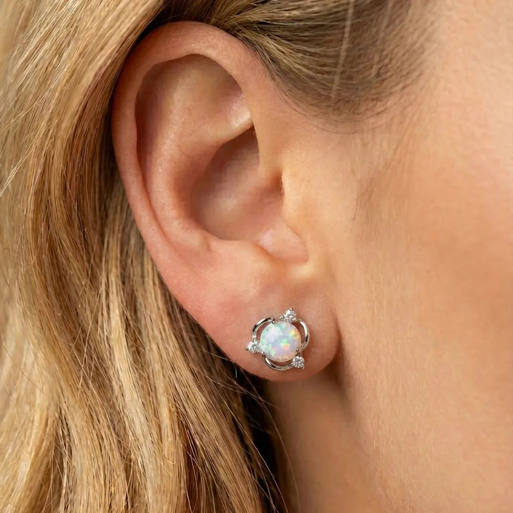 White Gold Opal Studs