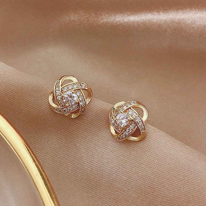 Spiral Floral Crystal Clover Earrings